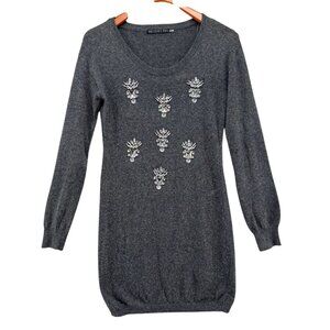 Potters Pot Mini Sweater Dress Grey Beaded Angora Blend Long Sleeve Size S